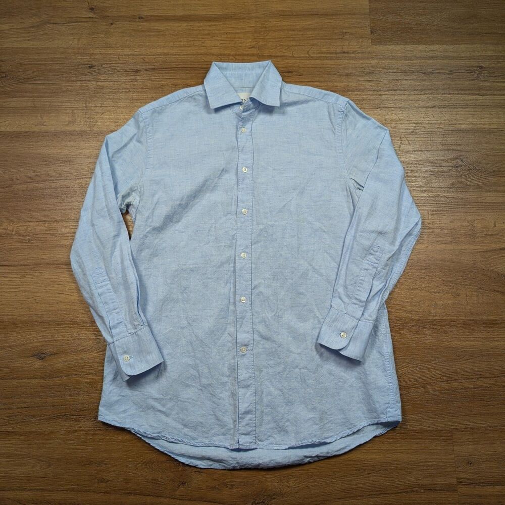 WNU Button Up Shirt Women’s Size Small Blue Long Sleeve Linen Cotton Blend